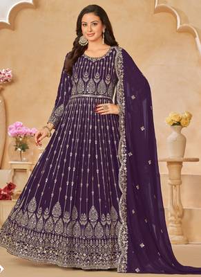 Designer wine geoegette embroidery anarkali suit 2