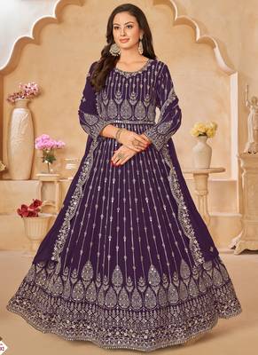 Designer wine geoegette embroidery anarkali suit 3