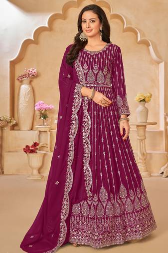 Designer purple geoegette embroidery anarkali suit