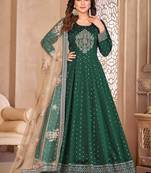 Designer green tafeta silk embroidery anarkali suit