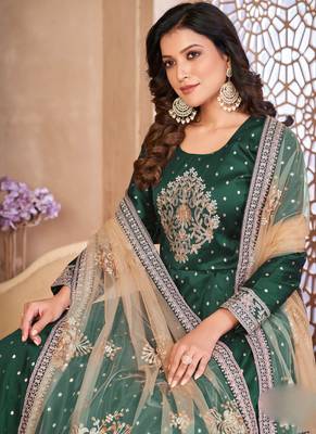 Designer green tafeta silk embroidery anarkali suit 3