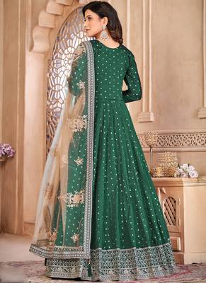 Designer green tafeta silk embroidery anarkali suit 4