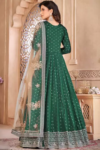 Designer green tafeta silk embroidery anarkali suit