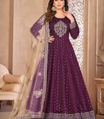 Designer viiolet tafeta silk embroidery anarkali suit