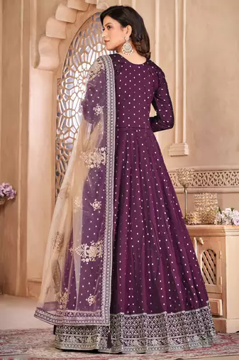 Designer viiolet tafeta silk embroidery anarkali suit