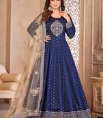 Designer navy blue tafeta silk embroidery anarkali suit