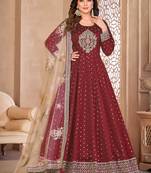 Designer maroon tafeta silk embroidery anarkali suit