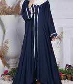 Front Open Abaya in Premium Fabric with Contrast Panels, Pockets, and White Hijab