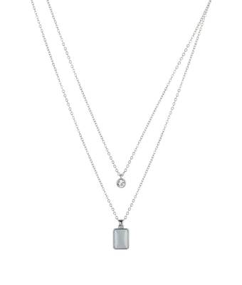   rhodium-plated shaped cz studded layered chain necklace 4