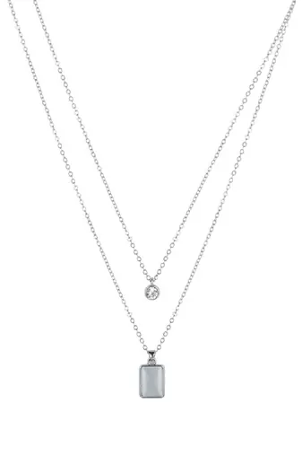   rhodium-plated shaped cz studded layered chain necklace