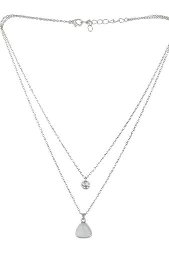   rhodium-plated star shaped cz studded layered chain necklace