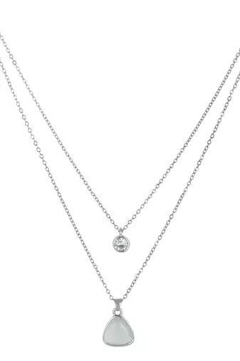   rhodium-plated star shaped cz studded layered chain necklace
