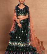 Green Embroidered With Sequins Heavy Georgette Designer Lehenga Choli Designs