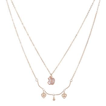   rosegold-plated leafe shaped cz studded layered chain necklace 4