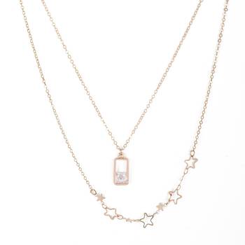   rosegold-plated lock shaped cz studded layered chain necklace 4