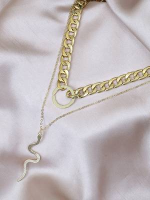 Dual layered bold link snake drop gold-plated necklace 1