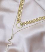 Dual layered bold link snake drop gold-plated necklace