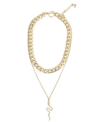 Dual layered bold link snake drop gold-plated necklace 3
