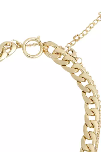 Dual layered bold link snake drop gold-plated necklace