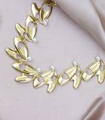 Pearl studded designer leaf link gold-plated necklace