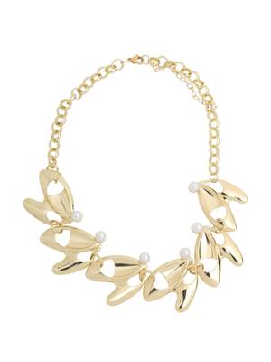 Pearl studded designer leaf link gold-plated necklace 3