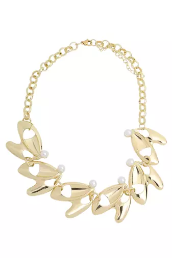 Pearl studded designer leaf link gold-plated necklace