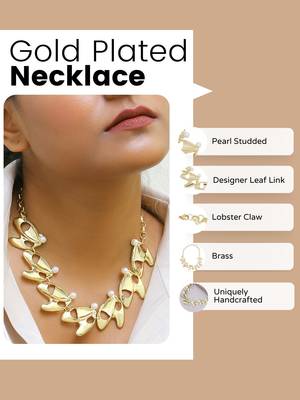 Pearl studded designer leaf link gold-plated necklace 5