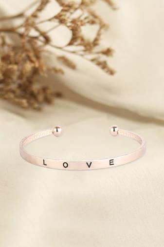 Women gold plated love printed openable bracelet