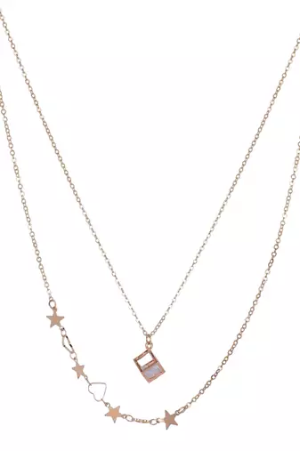   rosegold-plated cz studded layered chain necklace