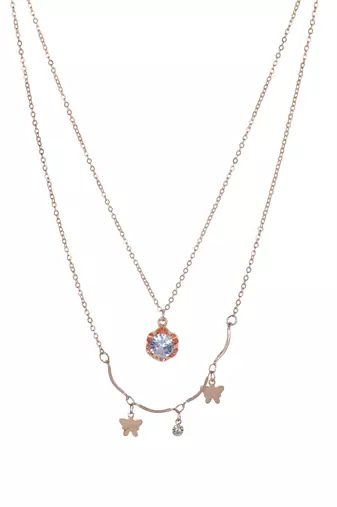   Rosegold-Plated star Shaped CZ Studded Layered Chain Necklace