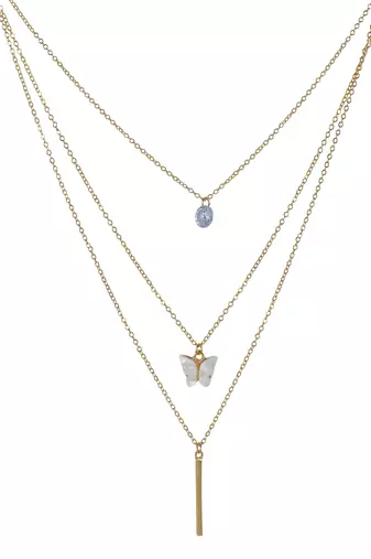   gold-plated star shaped cz studded layered chain necklace