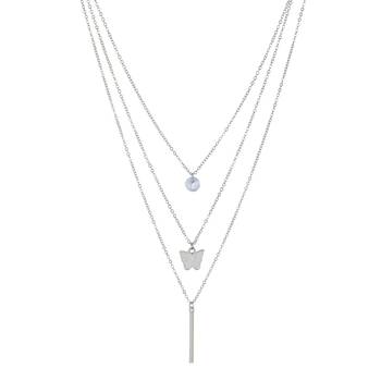   rhodium-plated star shaped cz studded layered chain necklace 4