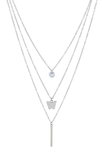   rhodium-plated star shaped cz studded layered chain necklace
