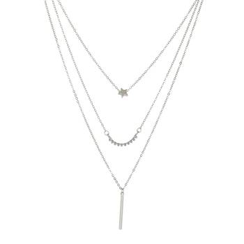   rhodium-plated star shaped cz studded layered chain necklace 4