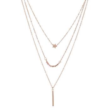   rosegold-plated star shaped cz studded layered chain necklace 4