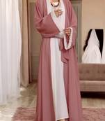 Brown and White Georgette Plain Abaya