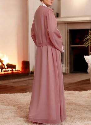 Brown and White Georgette Plain Abaya 3