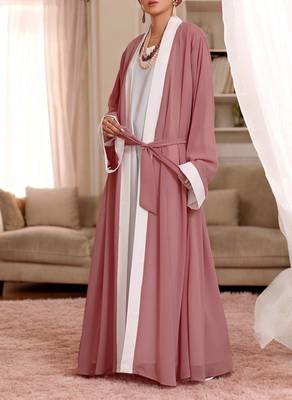 Brown and White Georgette Plain Abaya 4