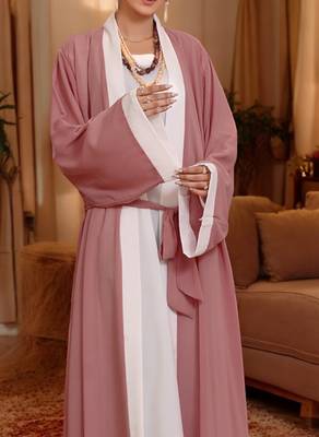 Brown and White Georgette Plain Abaya 5