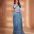 Blue Colour Soft Georgette Fabric Saree With Heavy Thread Work With Unstitched Blouse