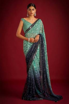 Green and Blue Georgette Saree 1