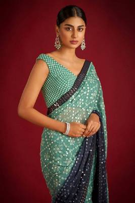 Green and Blue Georgette Saree 3