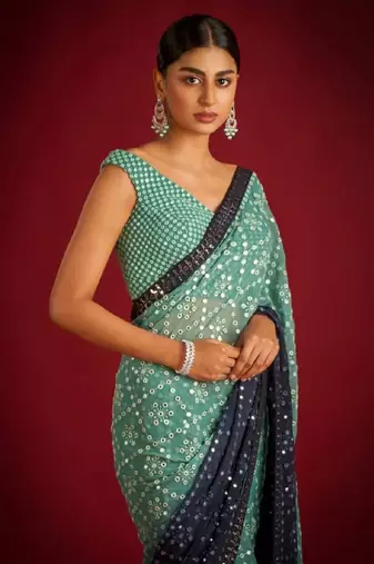 Green and Blue Georgette Saree