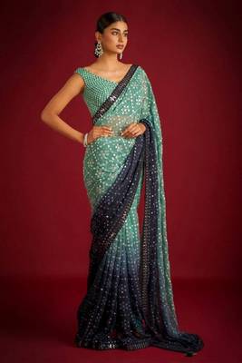 Green and Blue Georgette Saree 4