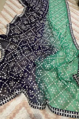 Green and Blue Georgette Saree