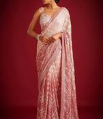 Peach Colour Soft Georgette Fabric Saree With Heavy Thread Work With Unstitched Blouse