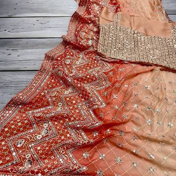 Peach Colour Soft Georgette Fabric Saree With Heavy Thread Work With Unstitched Blouse 5
