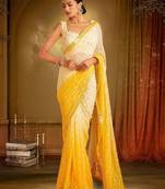 Yellow and White Georgette Saree With Sequin Embroidery