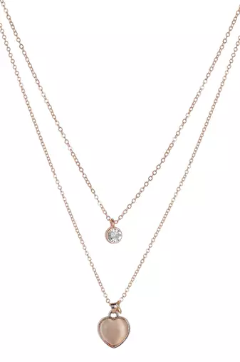   rosegold-plated heart shaped cz studded layered chain necklace