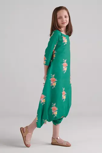 Jade green dhoti jumpsuit kids
